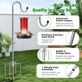 COCONUT Shepherds Hook holding a bird feeder for outdoor dining