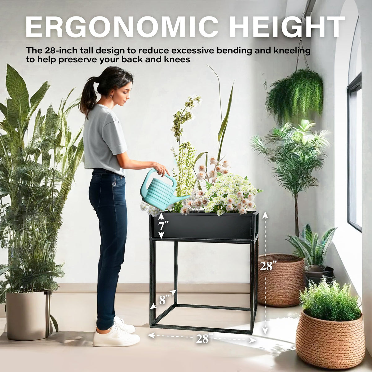 Cocoyard planter drainage holes and plug enable moisture control