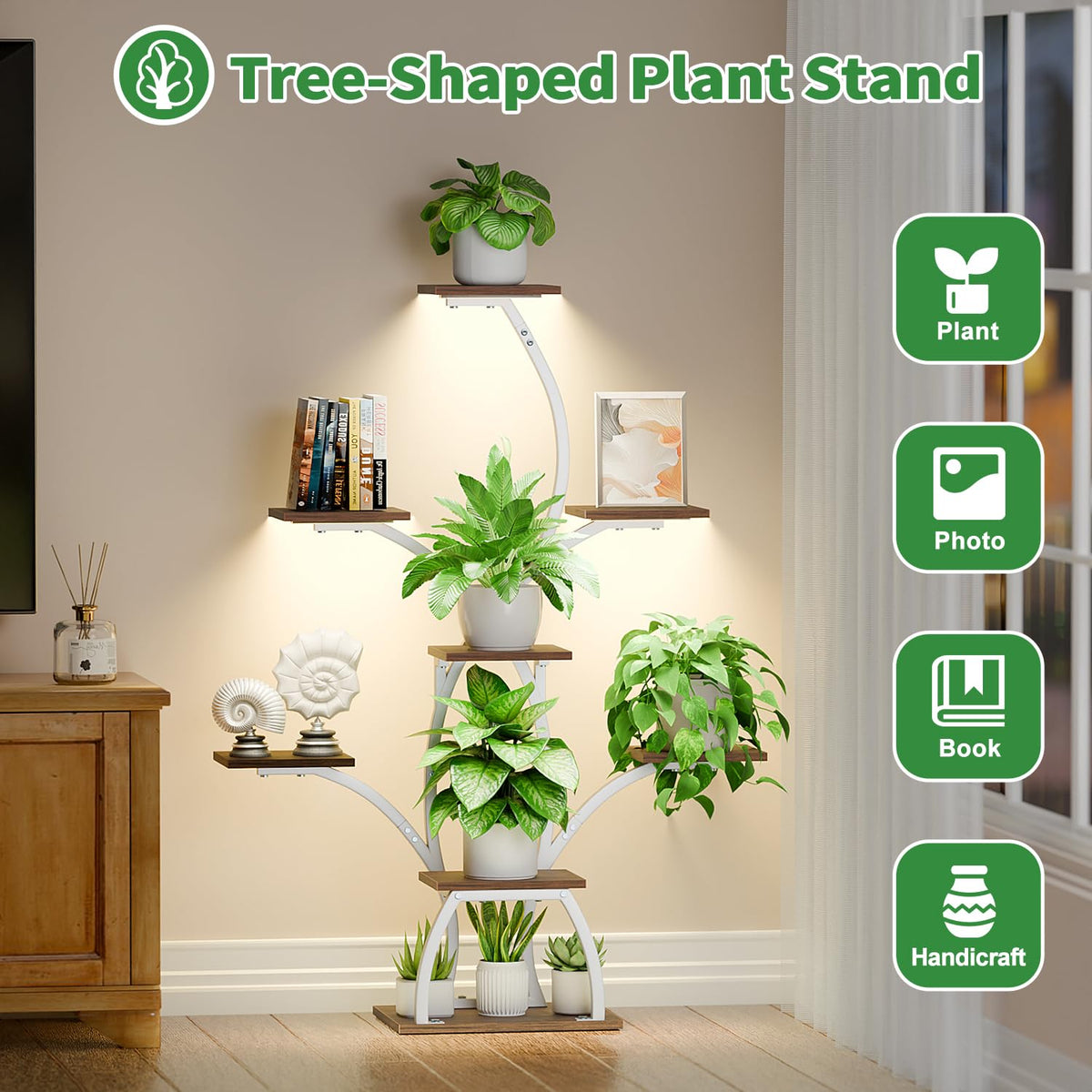 CODACE anti-tip strap enhances safety around tall plant display.