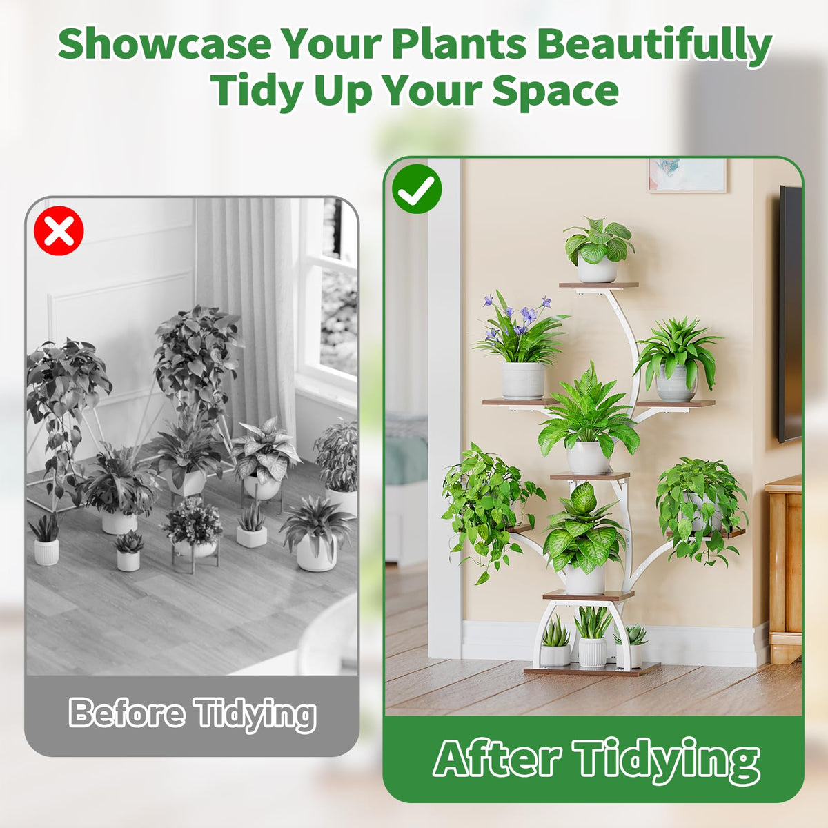 CODACE 50-inch corner plant stand fits snugly in living rooms and patios.