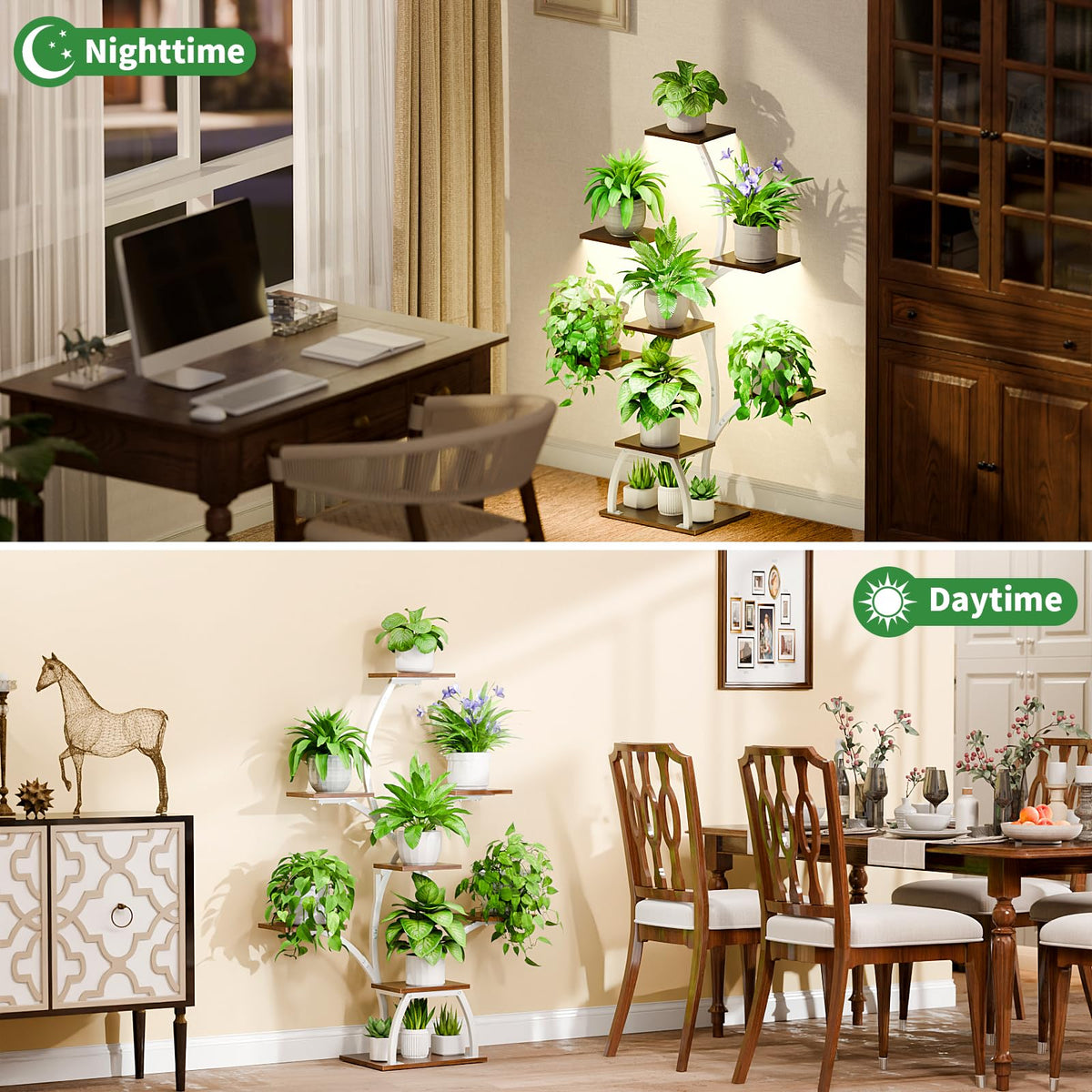 CODACE six-tier plant shelf maximizes vertical space for greenery, books, or décor.