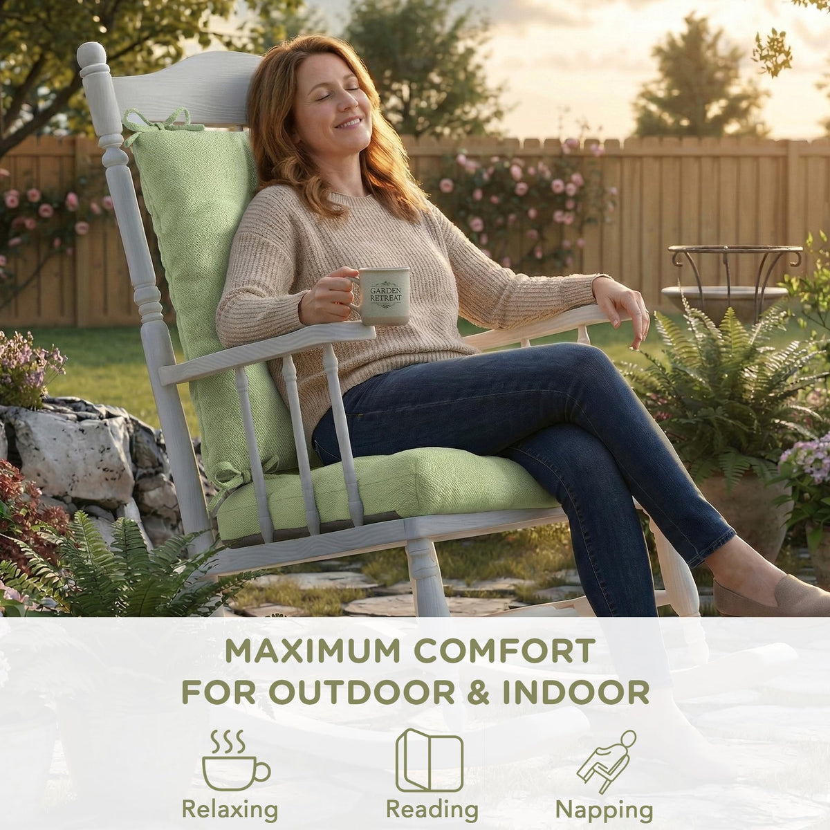 Codi easy-care sage cushion for rocking chairs quick to wipe clean