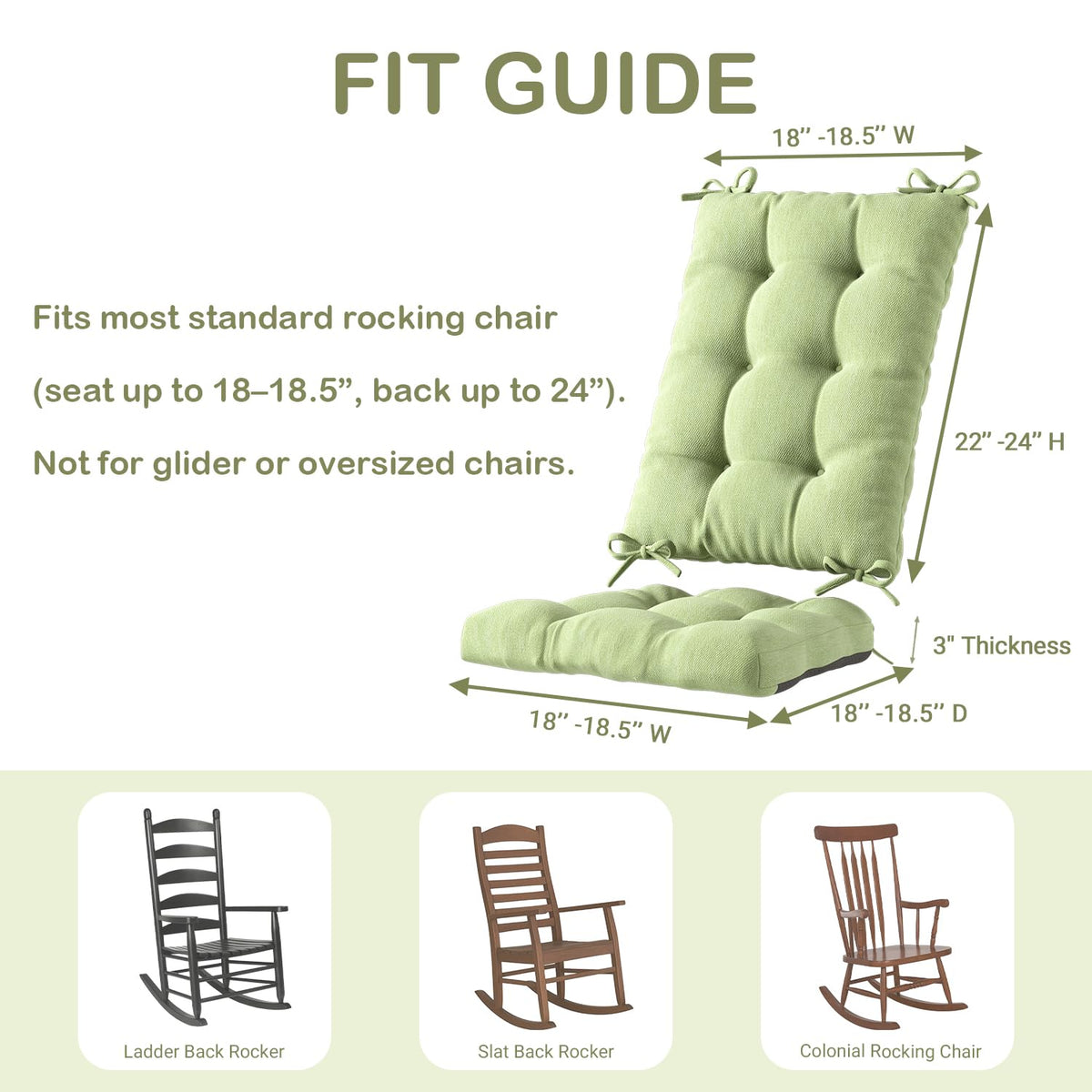 Codi snug-fit sage rocking chair cushion keeps seat secure