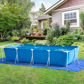 Codree above-ground pool mat with stakes helps secure the liner.