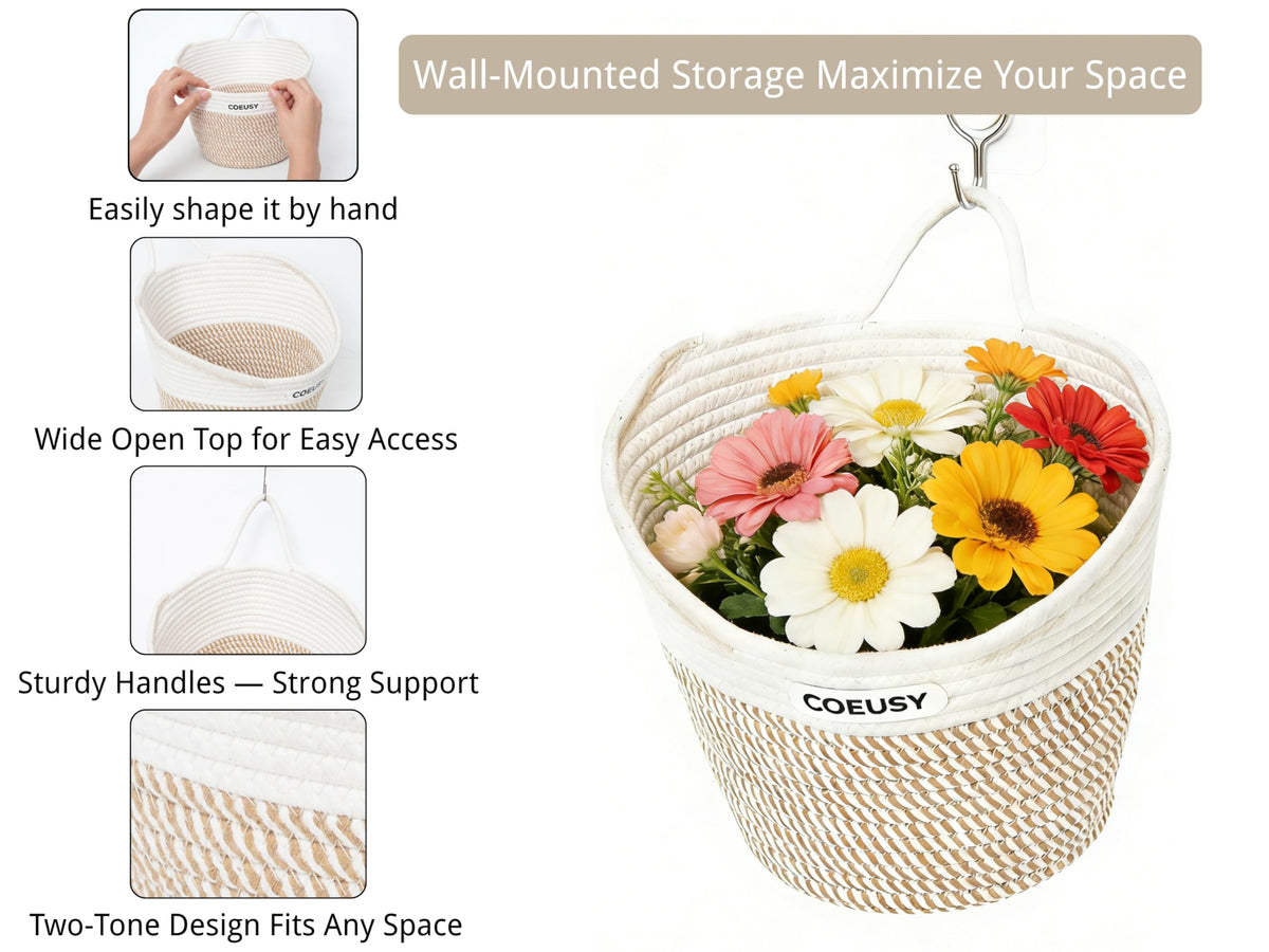 Coeusy large-capacity organizer stores fruits, towels, toys, or magazines.