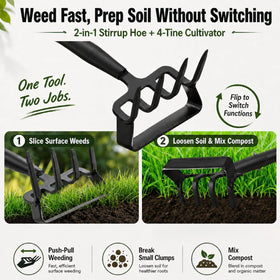 Cogardenshower 4-tine cultivator rake cleans soil and debris