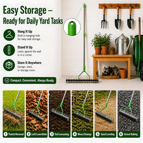 Cogardenshower adjustable-handle rake designed for comfortable lawn maintenance sessions.