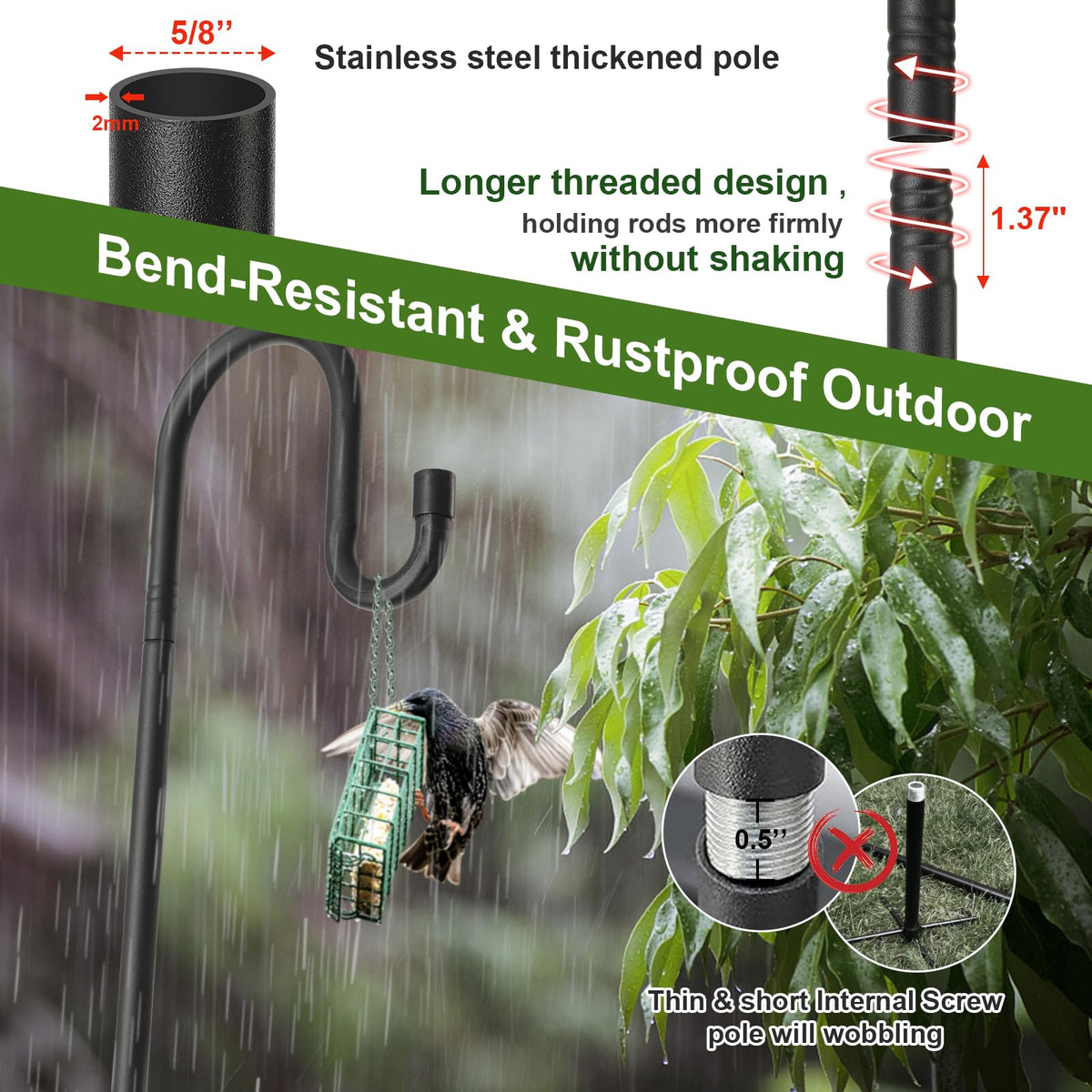 Cogardenshower adjustable-height pole places feeders at eye level.