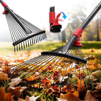 Cogardenshower collapsible rake with 70-inch handle for easy, extended reach