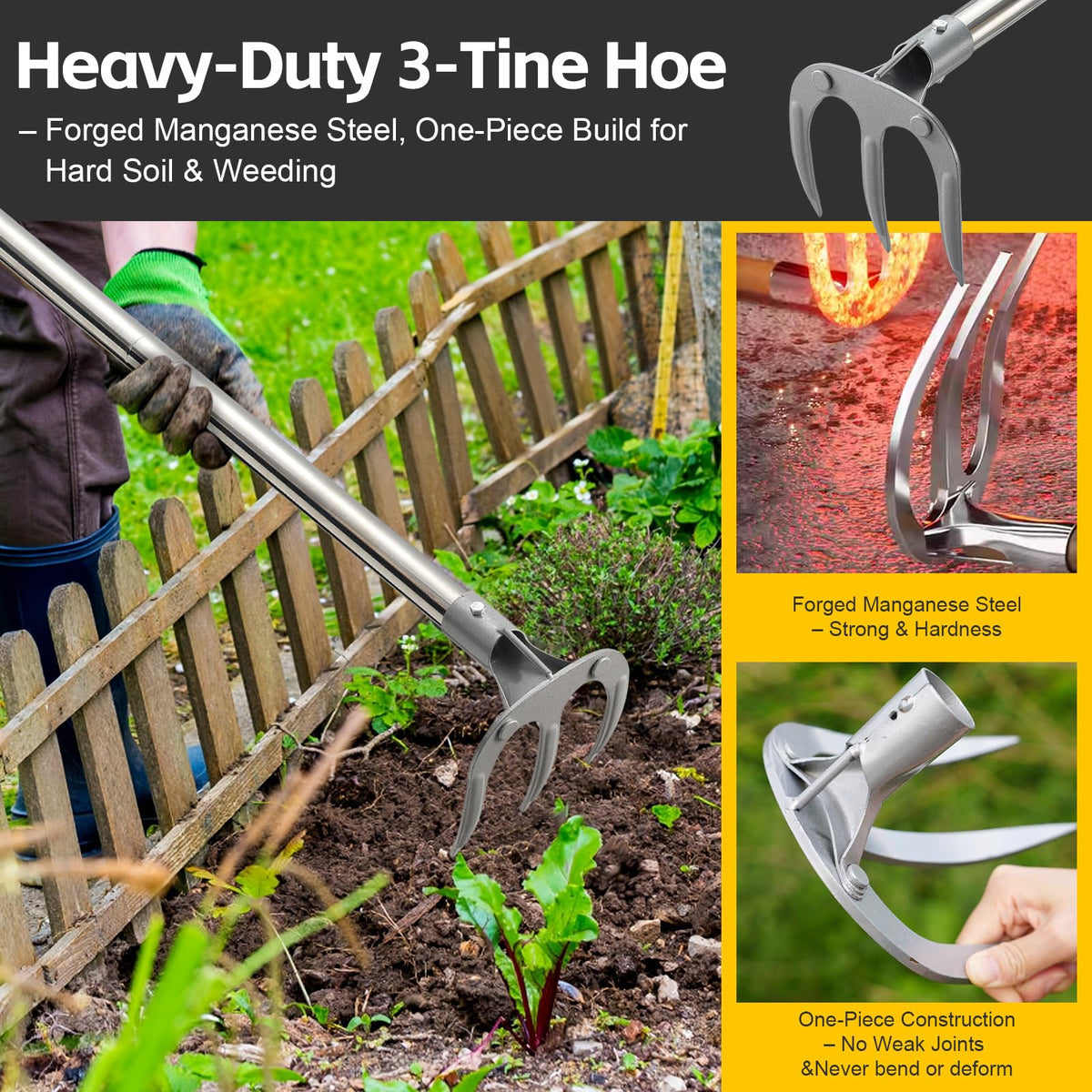 Cogardenshower D-grip handle provides comfortable control during weeding and digging