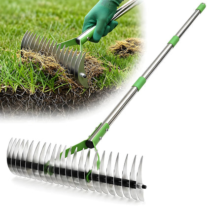 Cogardenshower heavy-duty thatch rake with a 13-inch head for deep dethatching and reviving thinning turf.
