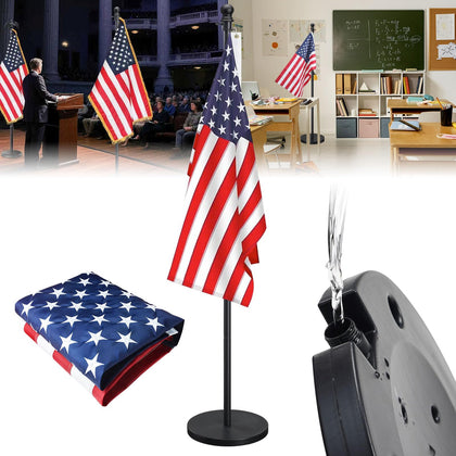 cogardenshower indoor flag pole base stabilizes displays on smooth floors.