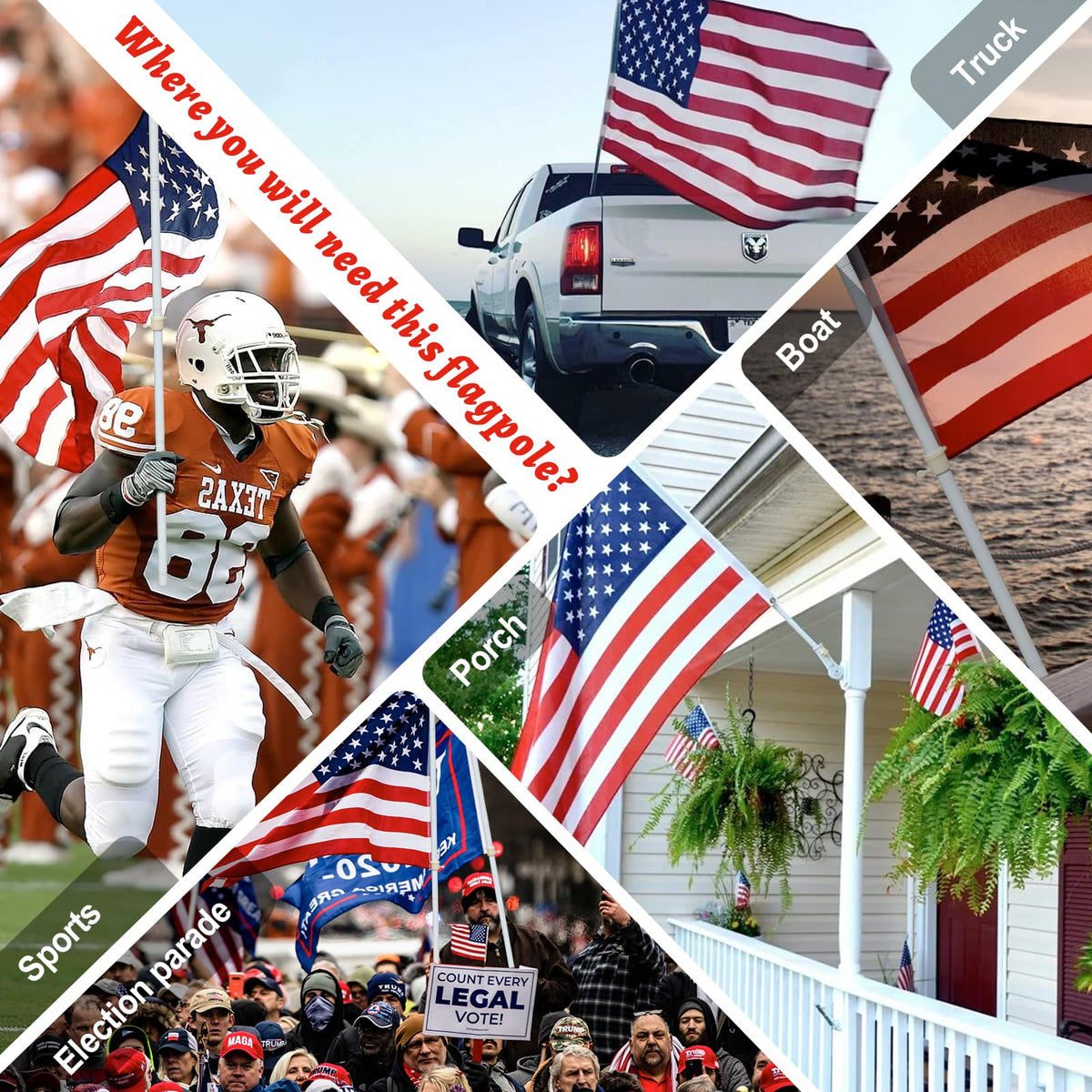 Cogardenshower portable flag pole kit for hands-free parades and events.