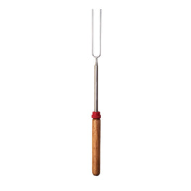 Coghlan's telescoping roasting fork with wooden handle extended for campfire cooking
