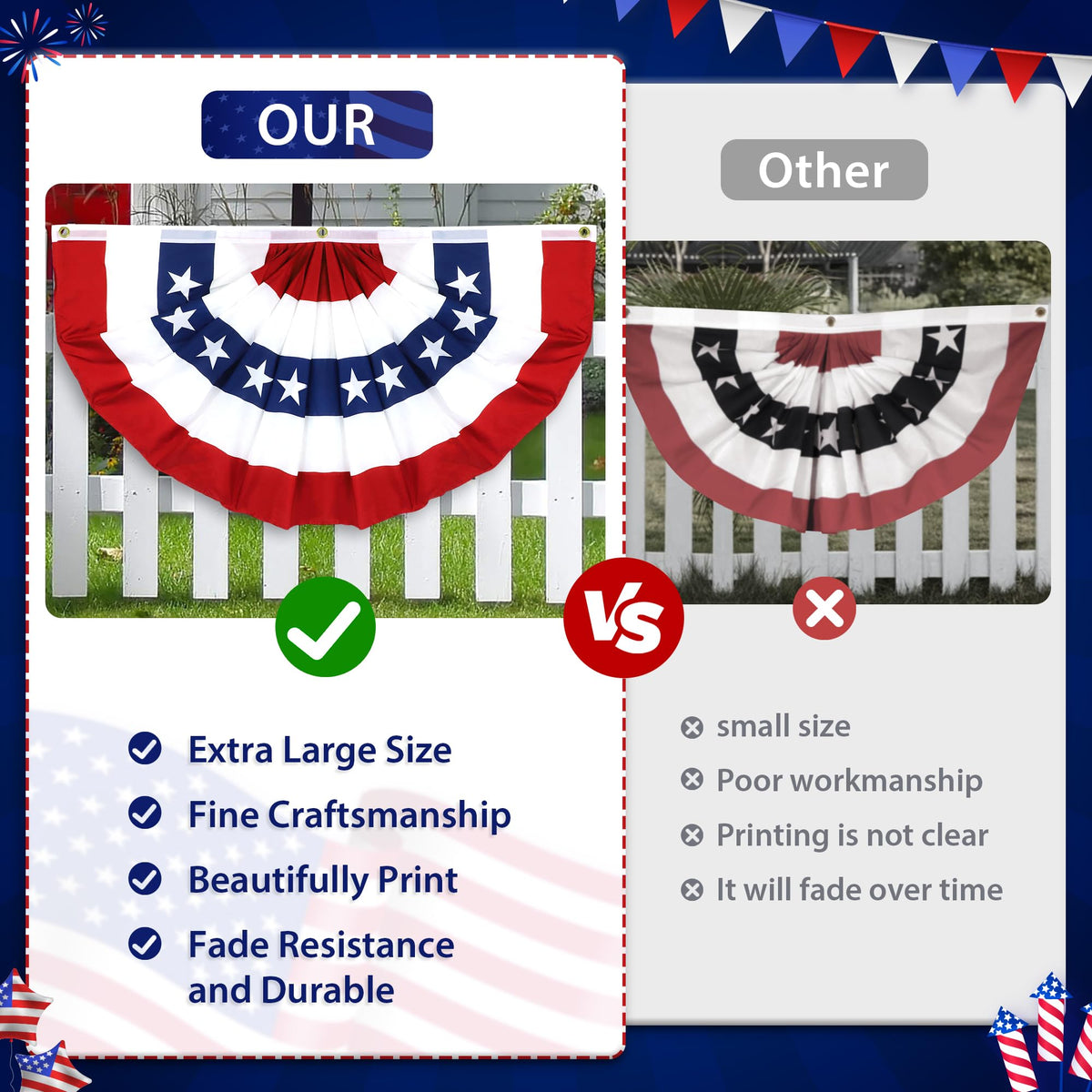 COKOKA American pleated fan flag 3x6 ft ideal for outdoor displays