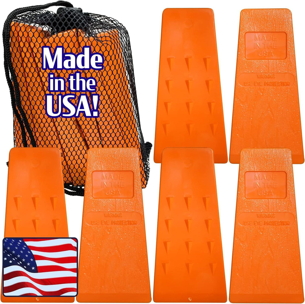 Cold Creek Loggers 5.5-inch orange spiked wedges set for safe tree felling.