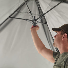 Coleman Oasis steel frame demonstrates wind resistance when properly staked.
