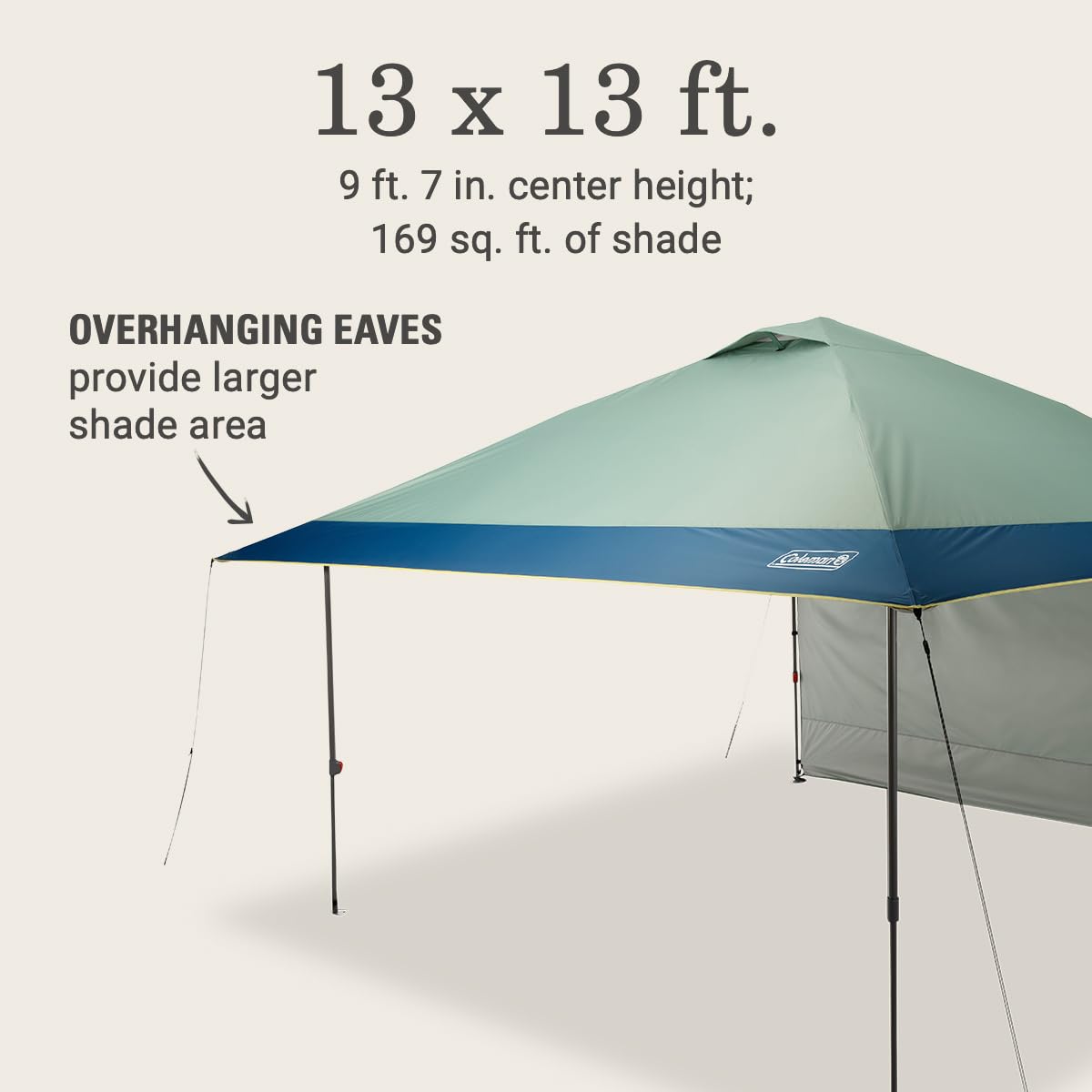 Coleman Oasis vented roof helps release heat for a cooler canopy interior.