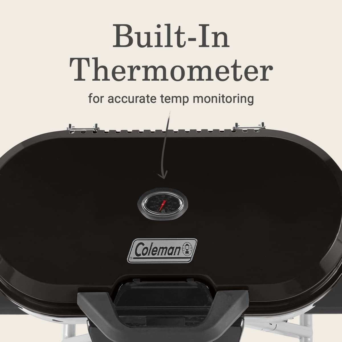 Coleman RoadTrip 285 built-in thermometer for accurate temperature monitoring.