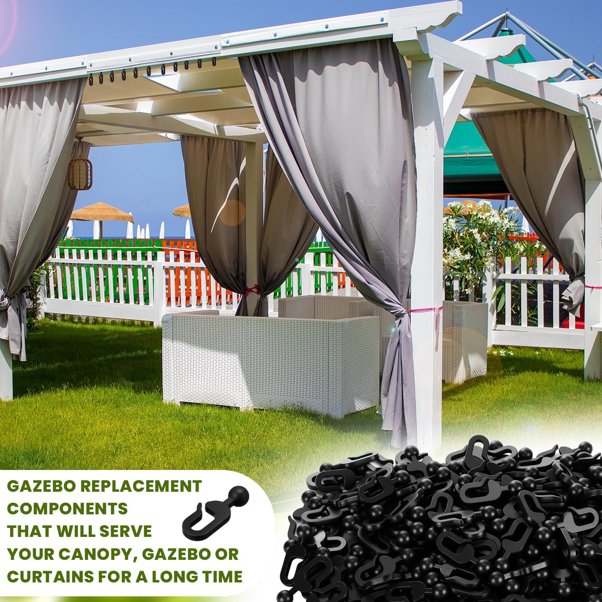 Colingmill curtain hooks with polished finish suit any gazebo style.