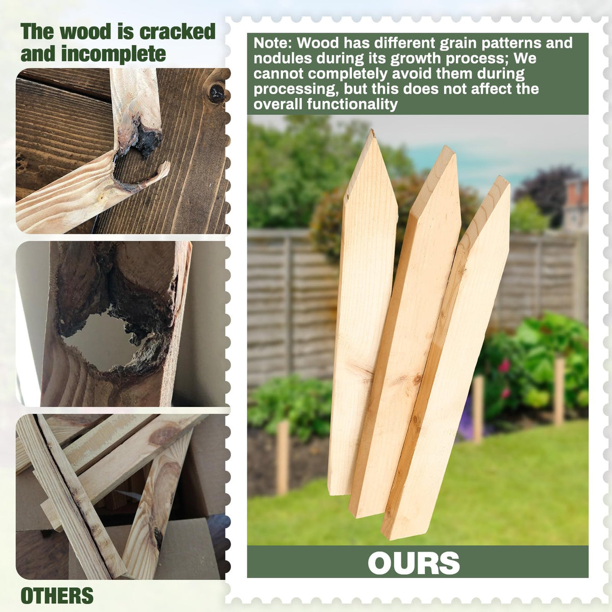 Colingmill durable wooden stakes for fences and landscapes.