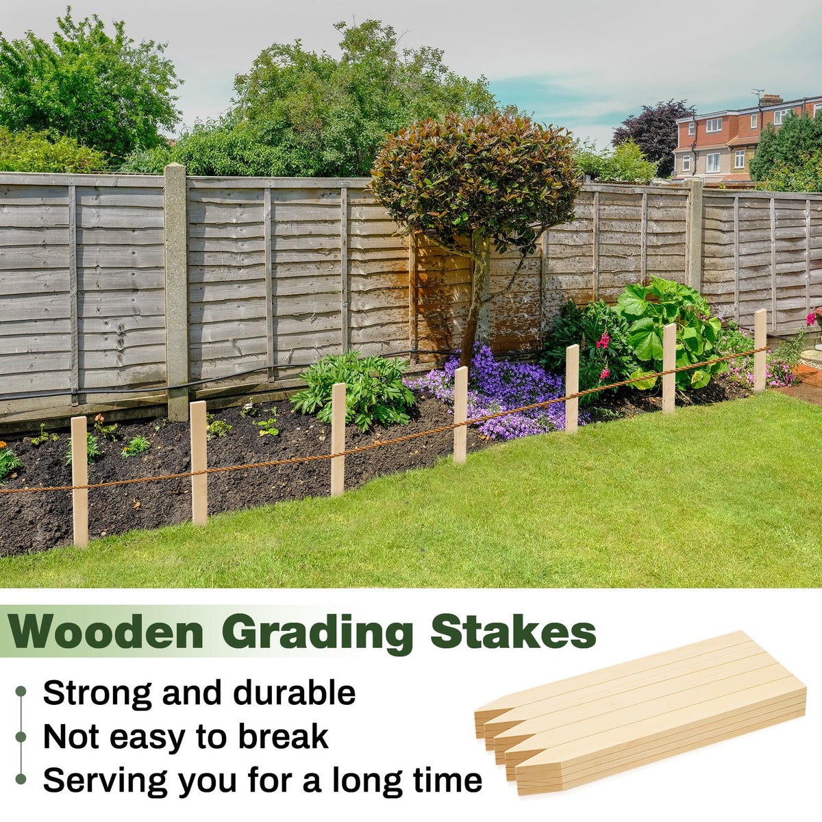 Colingmill durable wooden stake 18inch, suitable for yard projects.