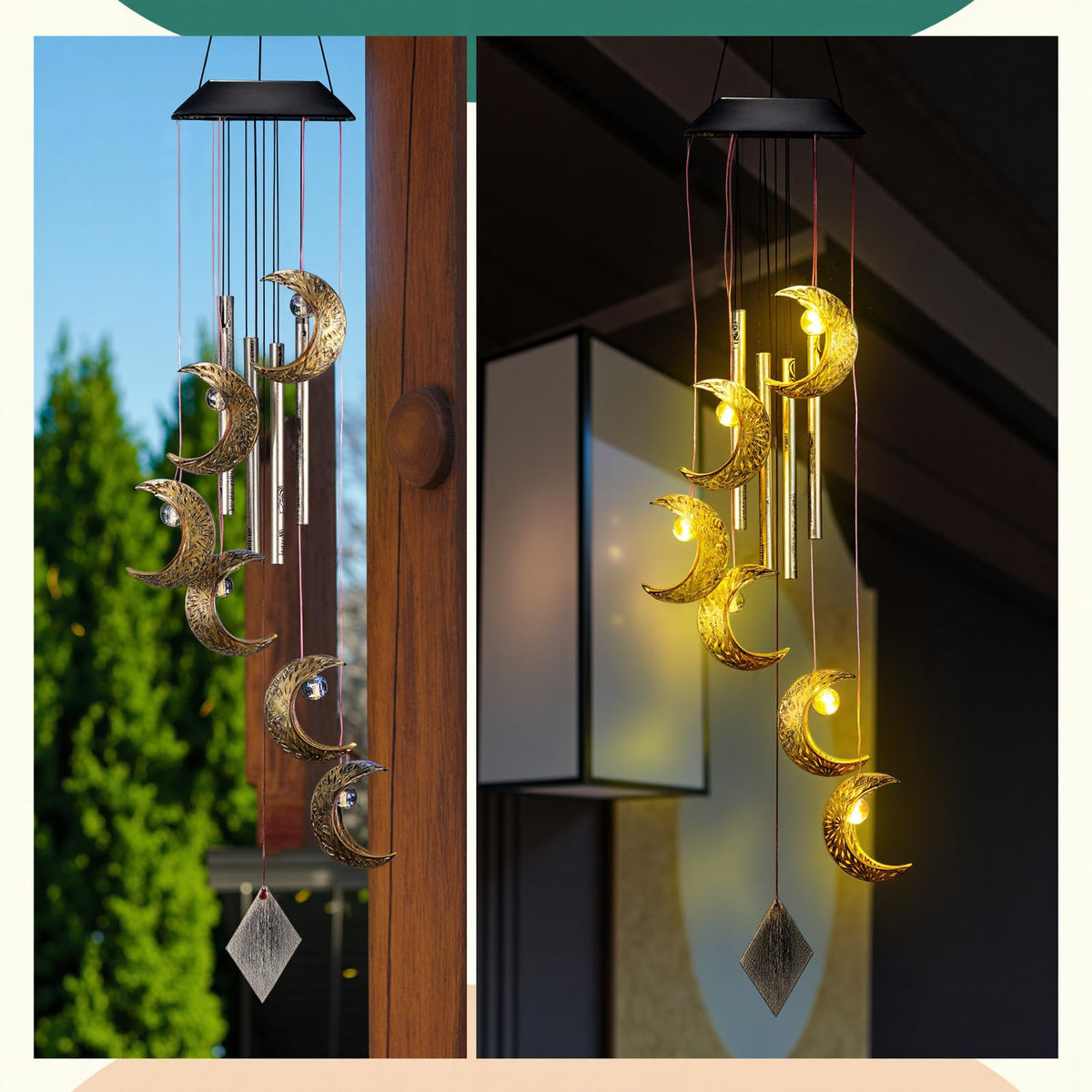 Colingmill metal wind chime in multicolor adds shimmer to outdoor space.