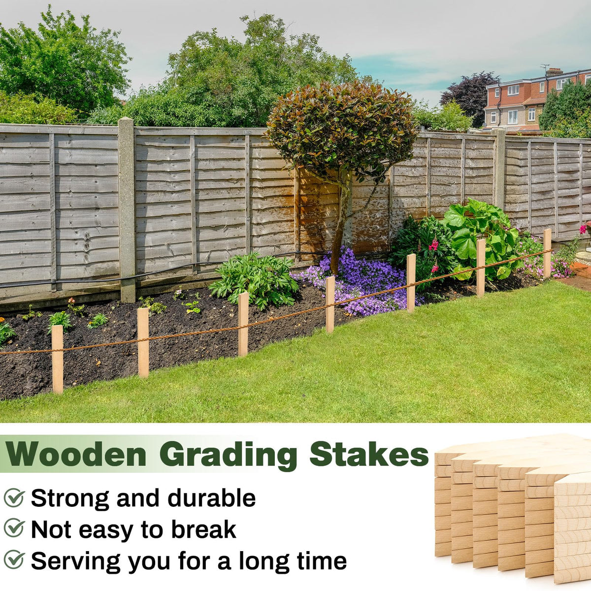 Colingmill solid wood stake provides lasting durability for outdoor use.