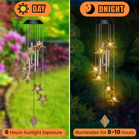 Colingmill star wind chimes lighting a garden path for evening visibility
