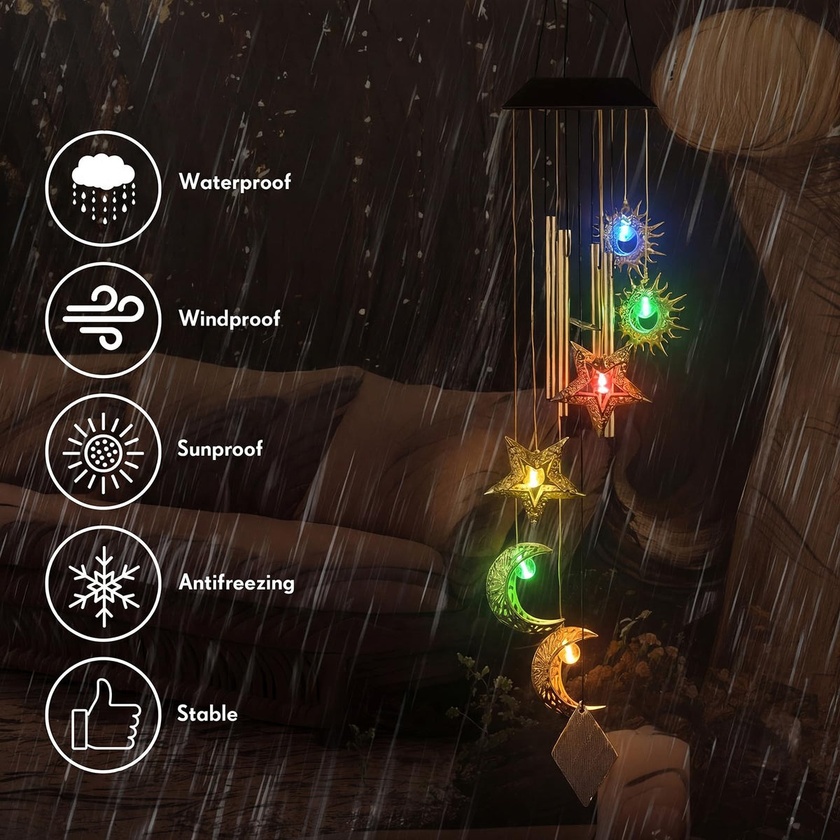 Colingmill sun moon star chime easy hanging on balcony.