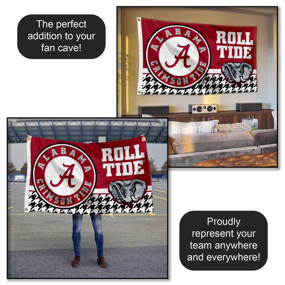 College Flags & Banners Co. Alabama Crimson Tide includes two metal grommets for secure flagpole attachment.