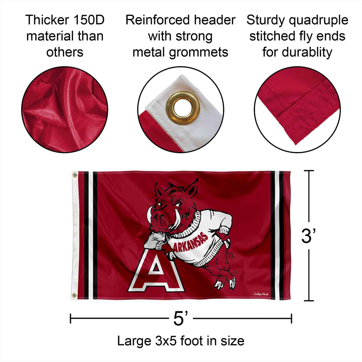 Arkansas Razorbacks flagpole-ready banner from College Flags and Banners Co for tailgates and events