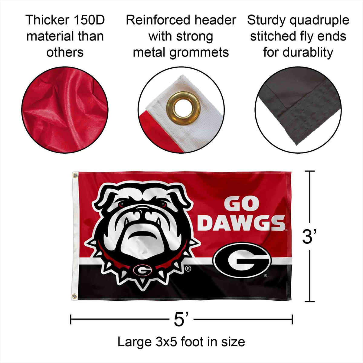 College Flags & Banners Co Go Dawgs banner logo detail with crisp graphics