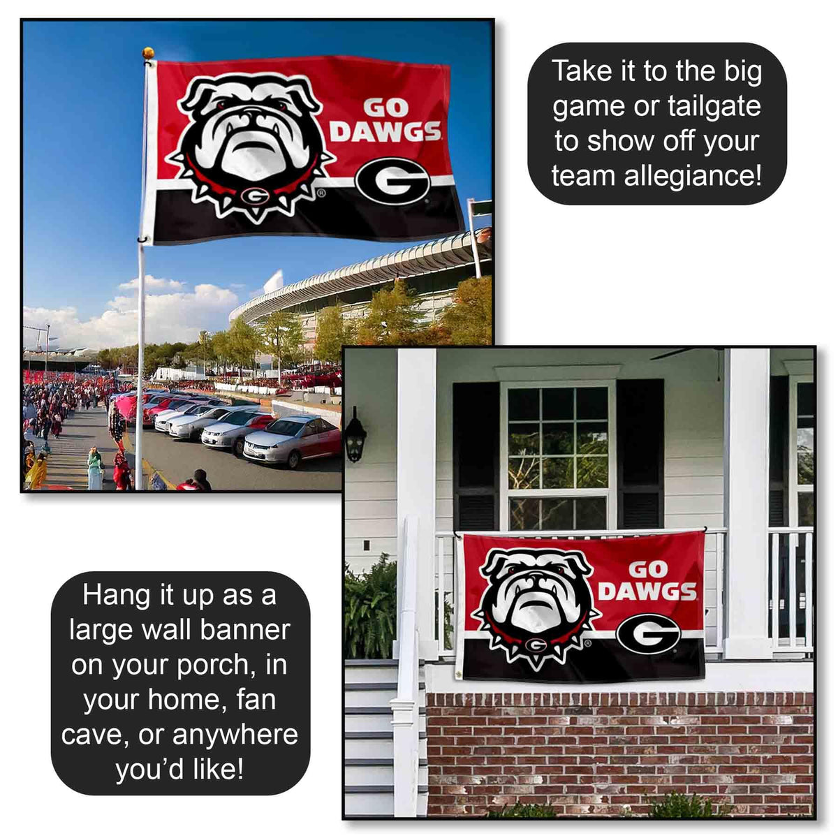 College Flags & Banners Co Go Dawgs banner pole attachment ready for flagpole