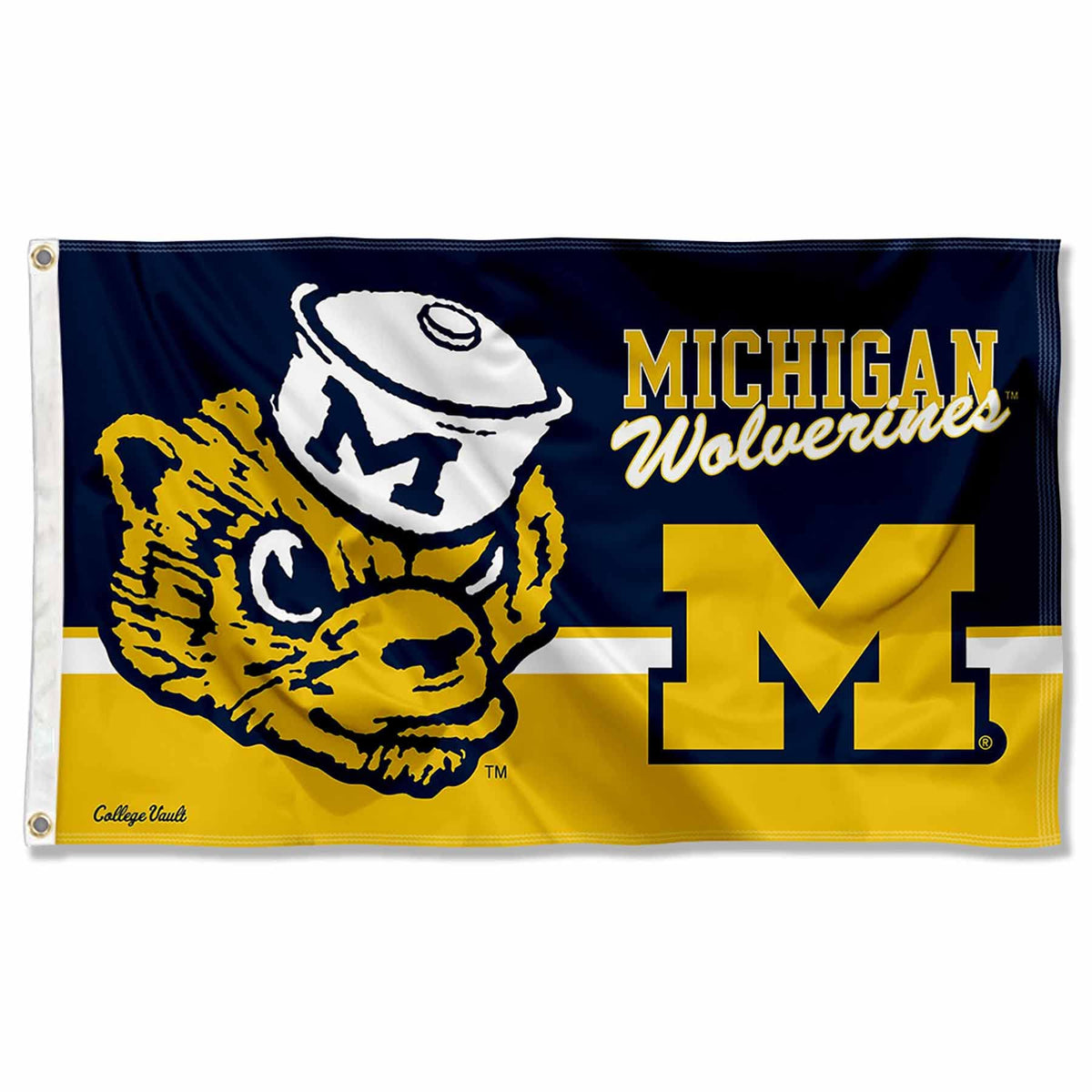College Flags & Banners Co. Michigan Wolverines 3x5 banner flag front view for outdoor display