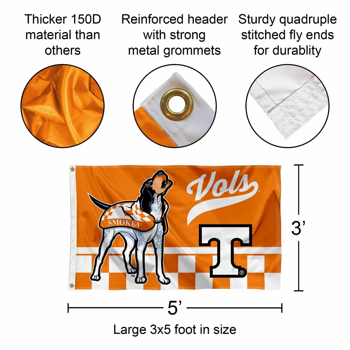 Tennessee Volunteers banner flag back view reveals double-sided print for visibility from both sides