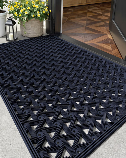 Color&Geometry blue outdoor door mat with drainage keeps entry clean and dry