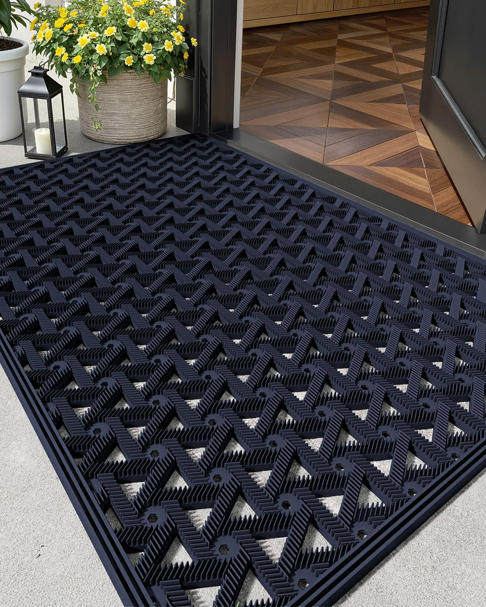 Color&Geometry blue outdoor door mat with drainage keeps entry clean and dry