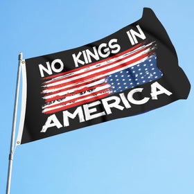Colorato No Kings flag with brass grommets for easy hanging.