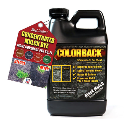 COLORBACK Black Mulch Dye provides 6,400 sq ft coverage for vibrant, renewed landscape mulch.