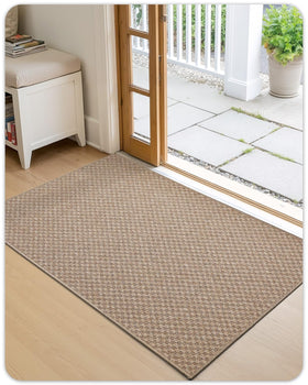 Color&Geometry khaki front door mat complements outdoor and indoor spaces.