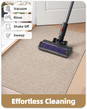 Color&Geometry light khaki front door mat welcomes guests and hides dirt.