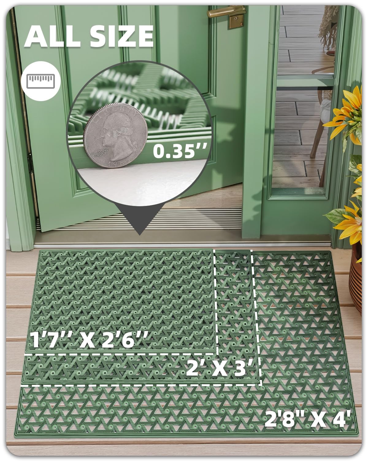 Color&Geometry rubber dirt-trapper mat with beveled border keeps debris outdoors.