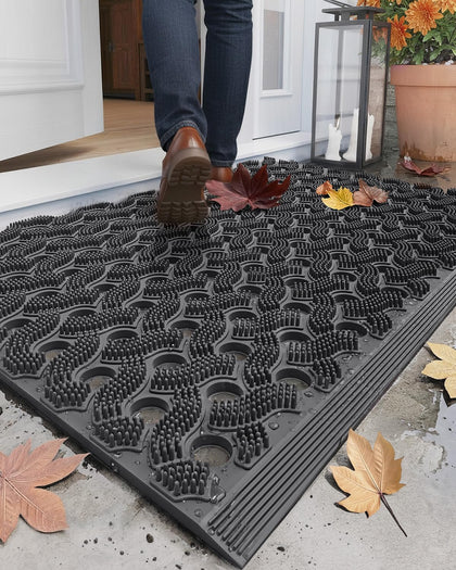 Color&Geometry Stormproof Mat front view demonstrates heavy-duty outdoor performance against mud and snow