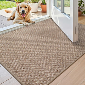 Color&Geometry thin front door mat, rolled flat with no creases, easy setup.