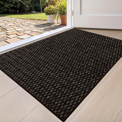 Color&Geometry Ultra-Thin Doormat with modern geometric texture keeps dirt outside.
