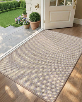 Color&Geometry Ultra-Thin Doormat rolled up for easy storage and setup.