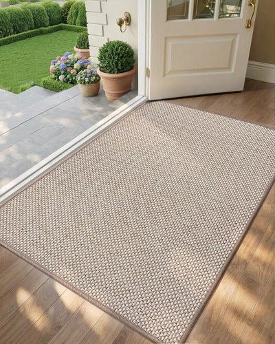 Color&Geometry Ultra-Thin Doormat rolled up for easy storage and setup.