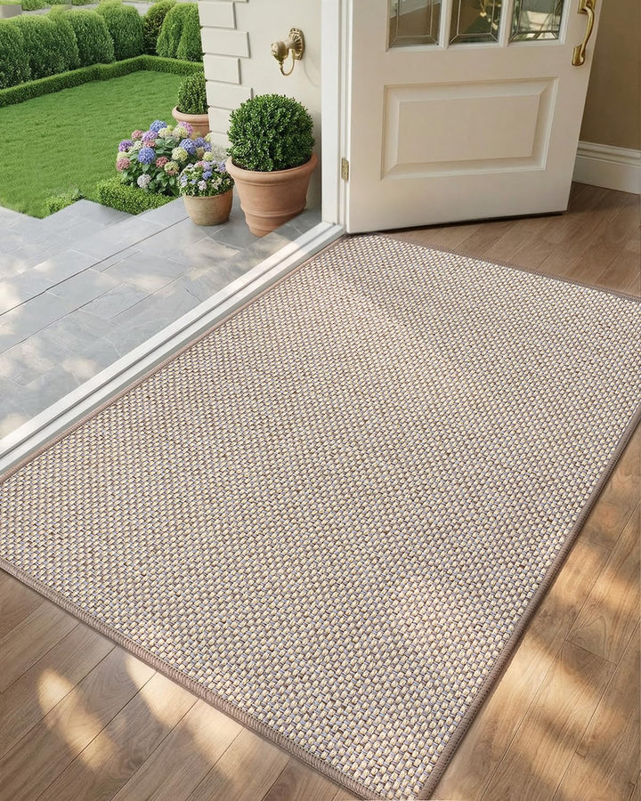 Color&Geometry Ultra-Thin Doormat rolled up for easy storage and setup.