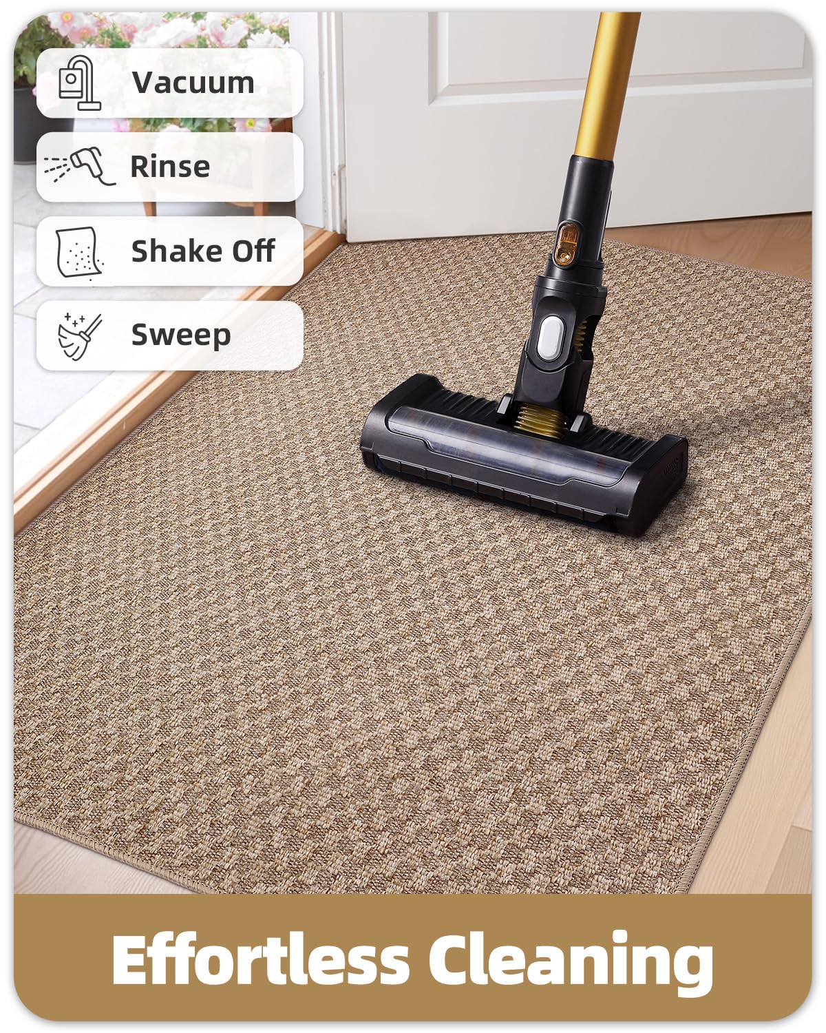 Color&Geometry khaki color mat blends with indoor and outdoor spaces.